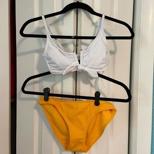 Yellow/orange and white Bikini set,top and bottom.